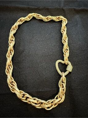 Gold-Tone Heart Clasp Rope Chain Necklace - Women Jewelry